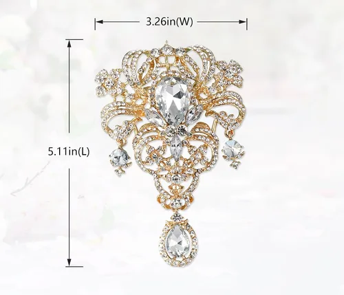 Vista 2 de Gyn&Joy Broche para mujer, 5 pulgadas, con diamantes de imitación de cristal transparente