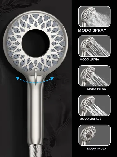 Vista 2 de Cobbe® Cabezal de ducha doble con mano magnética, níquel cepillado