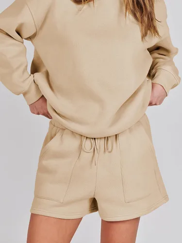 Vista 8 de Prinbara Conjunto de dos piezas para mujer, conjunto de sudadera con capucha y pantalones cortos, sudadera con capucha y pantalones cortos de otoño