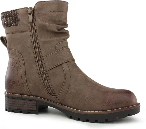 Vista 5 de Hawkwell Botas de combate para mujer, botas de tobillo con hebilla lateral y cremallera