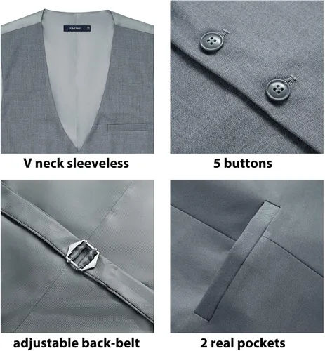 Vista 3 de FAIMO Suit Vest for Men Formal, Business Tuxedo Vest Bow Tie Pocket Square Set, Mens Dress Vest for Wedding(XS-4XL)