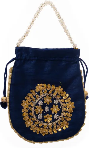 Vista 5 de Potli Bolso de mano Batawa bordado adornado hecho a mano, tradicional, étnico, dorado, trabajo, boda, bolso de mano para niñas y mujeres