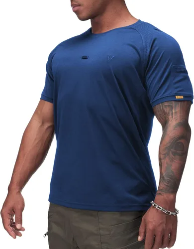 Vista 2 de IDOGEAR Camisas tácticas de cuello redondo para hombre, camiseta atlética de manga corta, camisetas deportivas para exteriores