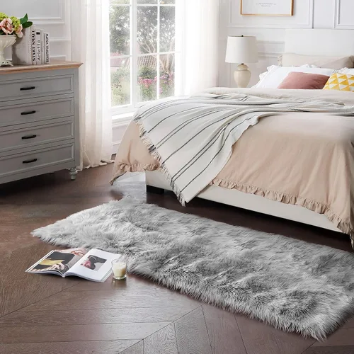 Vista 20 de Ciicool Alfombras de Piel de Oveja Sintética Suaves Alfombra de Piel Sintética Suave Beige Alfombra Esponjosa Funda para Silla y Sofá Alfombra