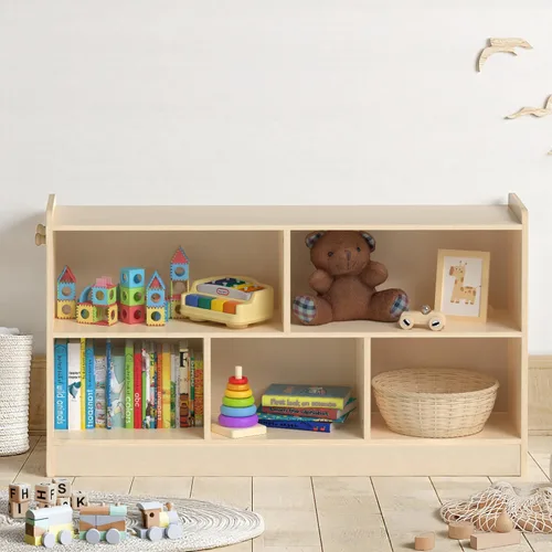 Vista 2 de Estante Montessori de madera, organizadores y almacenamiento de juguetes de 2 estantes, organizador de aula para niños, sala de juegos, guardería