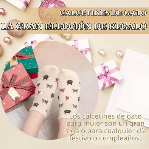Vista 5 de Justay 5 pares de calcetines de gato - lindos calcetines de algodón de novedad divertidos con diseño de animales para tobillo para mujer, regalos