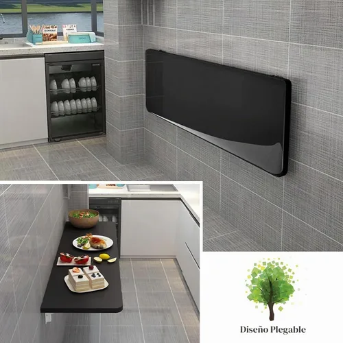 Vista 4 de Mesa plegable para montaje en pared, mesa flotante para ahorrar espacio, para cocinas, lavanderías, bares y restaurantes, negro