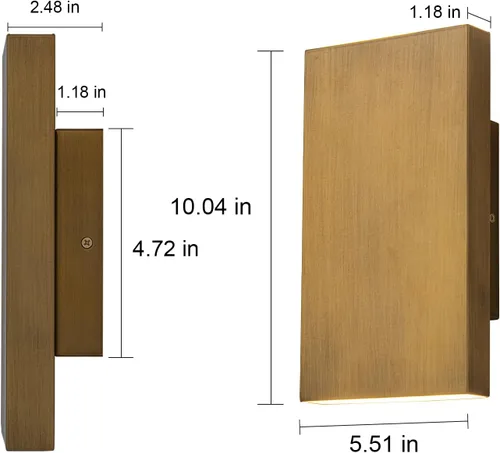Vista 6 de Luces de pared doradas hechas a mano para exteriores, de 10 pulgadas, luces LED de pared para patio, accesorios de iluminación exterior Oro hecho a