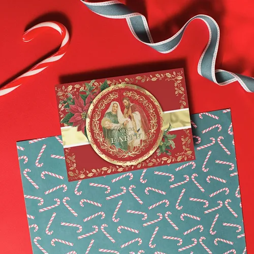 Vista 3 de Punch Studio Child Medallion - Tarjetas navideñas dimensionales en caja con 12 tarjetas y sobres adornados (44696)