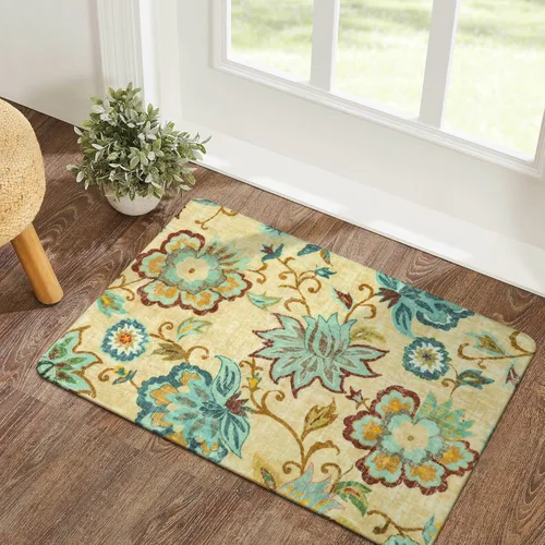 Vista 57 de Lahome - Tapete floral con estampado de cachemira, lavable, antideslizante, pequeño, anti-manchas, suave, para baño, entrada, dormitorio, Negro