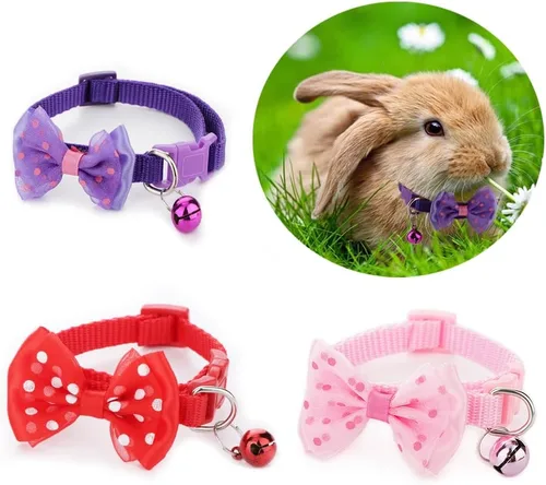 Vista 2 de 3 collares ajustables de conejo con campana, lindo collar de conejillo de indias, lindo collar para ejercicio de animales pequeños y accesorios