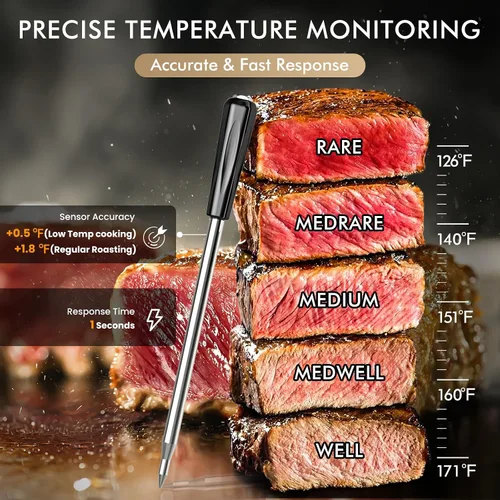 Vista 4 de Termómetro inalámbrico para carne: termómetro inteligente Bluetooth de 500 pies para cocinar y asar a la parrilla, termómetro digital CaloriMastery