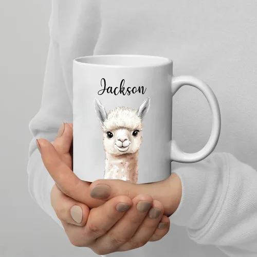 Vista 6 de Tazas de café de alpaca personalizadas elige nombre, regalos para hombres, mujeres, amantes de las alpacas, taza de café personalizada con acento
