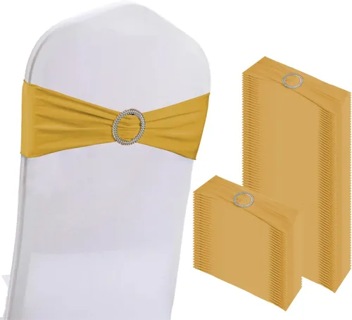 Vista 18 de WJWHQ 100 piezas de cintas elásticas de elastano con lazos para sillas, bandas de cubierta de silla con hebilla deslizante para eventos de boda