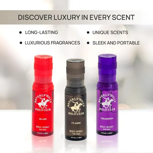 Vista 7 de Beverly Hills Polo Club Set de regalo de spray corporal de lujo para hombre, 3 aromas de colonia de diseñador de 3 x 3 onzas para una frescura