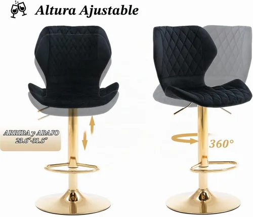 Vista 7 de CIMOTA Juego de 2 taburetes de bar giratorios ajustables, modernos y dorados, para isla de cocina, taburetes de bar altos de terciopelo con respaldo