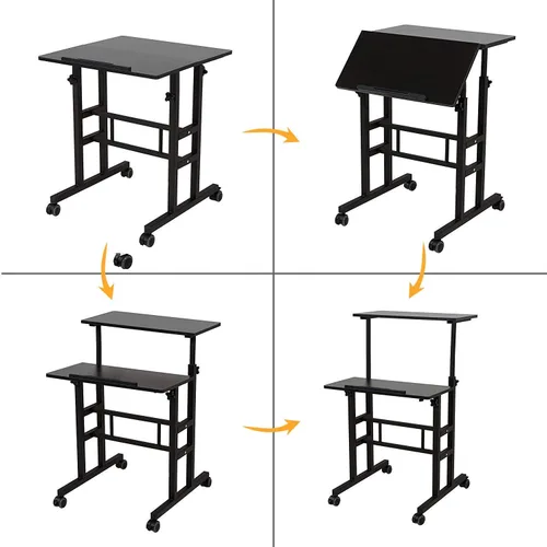 Vista 6 de sogesfurniture Escritorio móvil de pie para computadora portátil con ruedas, escritorio ajustable para computadora de pie o sentado, negro 101-BK