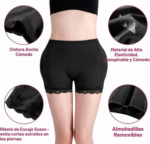 Vista 3 de Aivtalk Ropa interior acolchada de cintura alta con levantamiento de glúteos para mujer, ropa interior sin costuras, con encaje y control firme
