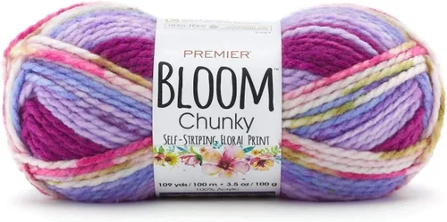 Vista 11 de Premier Yarns Bloom - Hilo grueso, hilo con patrón automático para ganchillo y tejer, Hydrangea, 3.5 oz, 109 yardas