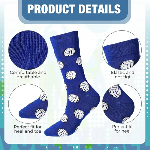 Vista 2 de 6 pares de calcetines de voleibol para hombre, divertidos calcetines deportivos para amantes del voleibol de fútbol, regalo para mujeres, correr