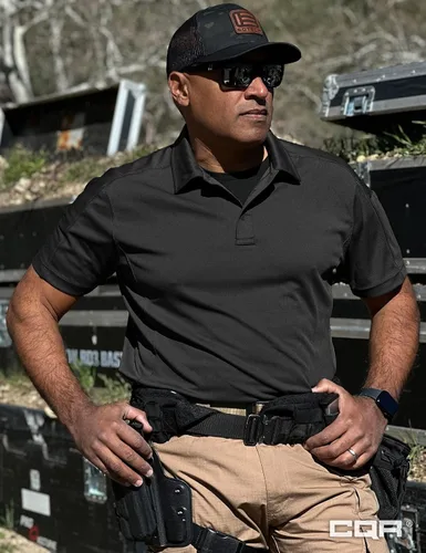 Vista 4 de CQR Camiseta polo táctica para hombre, de manga corta, ligera y con Dry Fit, tela piqué, FPU 50+, para exteriores