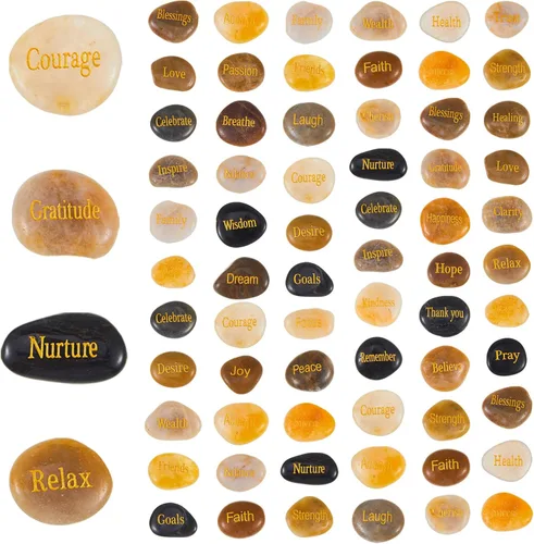 Vista 7 de Fabbay 40 piezas de rocas inspiradoras grabadas, piedras de aliento con palabras, juego de piedra natural de río a granel para decoración de jardín