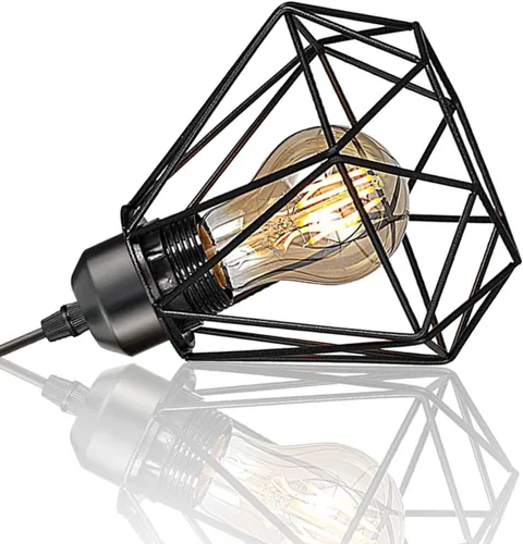 Vista 2 de Juego de 2 apliques de pared enchufables, luces de pared de granja con cable de enchufe, lámpara de pared rústica negra para dormitorio, mesita