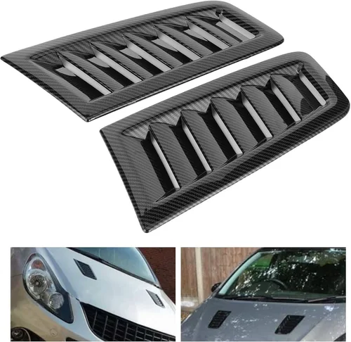 Vista 3 de Qiilu Kit de 2 cucharas de ventilación para capó de automóvil, ajuste universal de entrada de aire frío, entradas de refrigeración, cubiertas