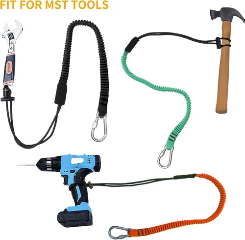 Vista 4 de Correa de herramienta retráctil, paquete de 3 correas de seguridad para herramientas con mosquetón de aluminio y clip de cierre y extremo de bucle