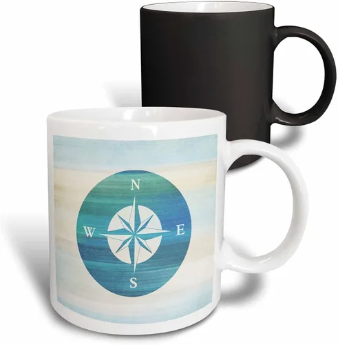 Vista 9 de 3dRose (mug_152107_4) Aqua Nautical Compass Beach Theme Art - Taza negra de dos tonos, 11 oz
