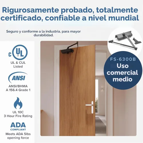 Vista 2 de Cierrapuertas comercial resistente (negro) – Cierre automático de puerta para uso comercial – Bisagra de resorte hidráulico automático de grado 1
