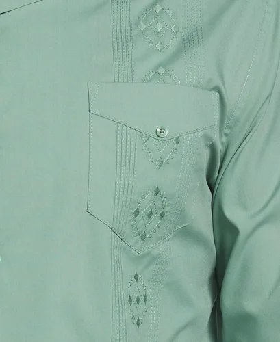 Vista 4 de Cubavera Camisa Guayabera bordada de manga larga con cuello de campamento para hombre