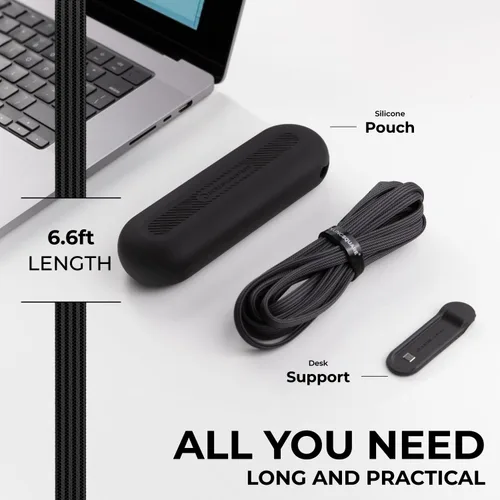 Vista 4 de Rolling Square inCharge XL Cable de carga múltiple 6 en 1 con carga ultrarrápida de 100W, cable USB y USB-C portátil, 6.5 pies/2m, Negro Urbano