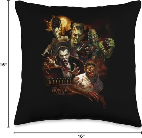 Vista 4 de Halloween Horror Nights HHN - Almohada universal de monstruos, 16 x 16, multicolor