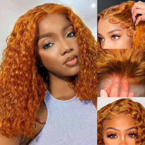 Vista 10 de Pelucas de cabello humano sin pegamento de 8 pulgadas, pre arrancadas, cierre de encaje 4x4, pelucas de cabello humano rizadas con onda profunda