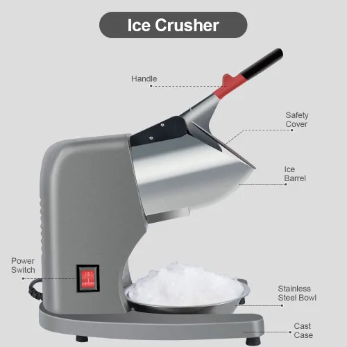 Vista 2 de Máquina eléctrica de hielo afeitado de 11 pulgadas de altura 380 W, trituradora de hielo de tres cuchillas, máquinas para hacer cono de nieve, 220