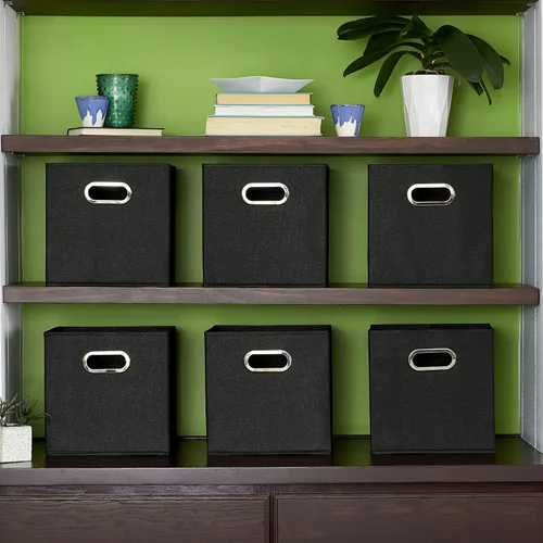 Vista 7 de Household Essentials Cubos de Almacenamiento de Tela Plegables Paquete de 6 – 11x11x11 Contenedores No Tejidos Apilables con Lados de Cartón