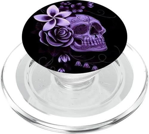 Vista 8 de Calaveras de calaveras negras con diseño de flores, calaveras, huesos y soporte para teléfonos y tabletas