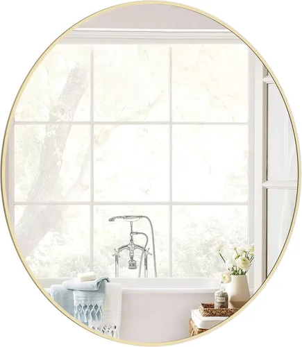 Vista 30 de WallBeyond Espejo redondo negro de madera de 24 pulgadas, espejo de pared circular para baño, espejo de pared redondo para decoración de pared