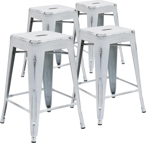 Vista 50 de Taburete de 24 pulgadas de alto para interior y exterior con asiento cuadrado., Metal, Negro