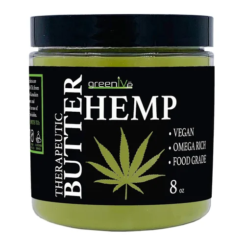 Vista 2 de GreenIVe Mantequilla corporal de cáñamo 17,500 mg por onza Aceite de cáñamo cremoso natural crudo y manteca de cacao virgen cultivado orgánicamente.