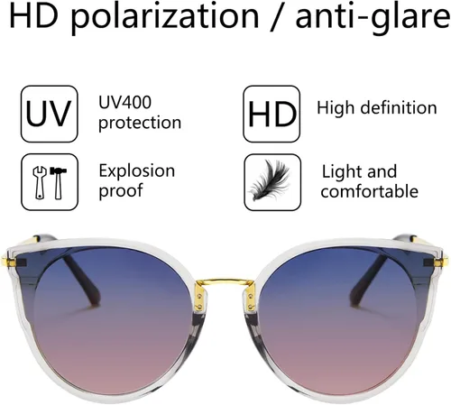 Vista 4 de FEISEDY Gafas de sol polarizadas vintage estilo ojo de gato para mujer gafas de sol redondas de gran tamaño antirreflejos B7000