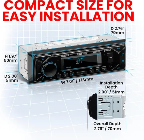 Vista 3 de BOSS Audio Systems 609UAB Estéreo multimedia para automóvil - Din único, audio Bluetooth y llamadas manos libres, micrófono integrado, reproductor