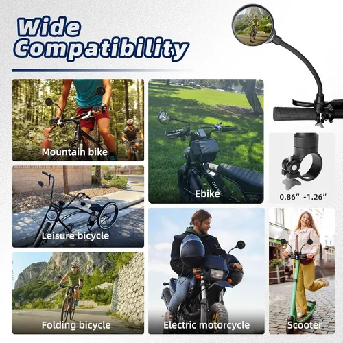 Vista 8 de West Biking Espejo de bicicleta para manillar, espejo retrovisor giratorio ajustable para bicicleta, espejo de seguridad convexo acrílico de gran