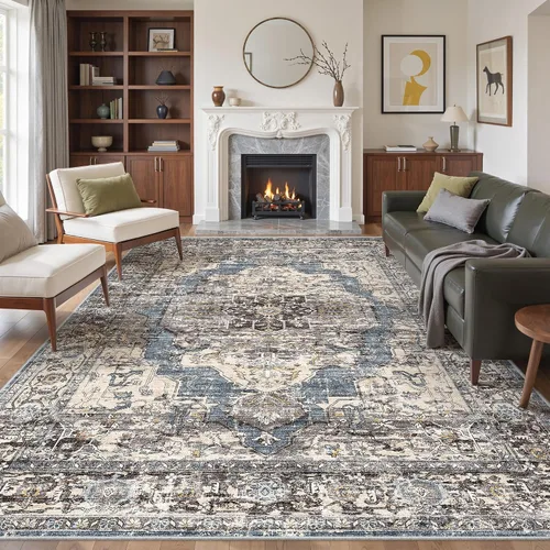 Vista 24 de befbee - Alfombra para sala de estar, lavable y resistente a manchas, con base antideslizante, ideal para dormitorio y cocina, decoración clásica