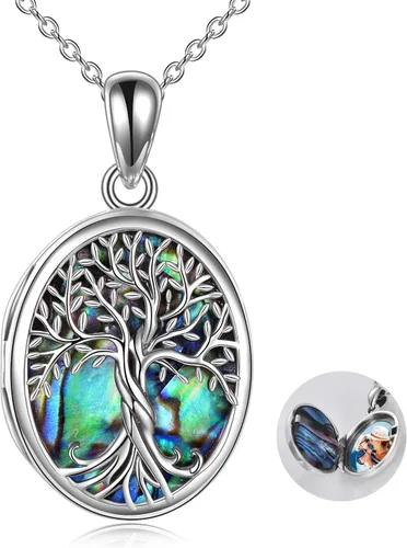 Vista 11 de ONEFINITY Collar con medallón de árbol de la vida, collar de plata de ley que sostiene fotos, colgante de medallón del árbol de la vida