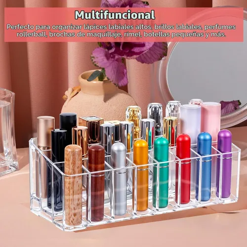 Vista 4 de Organizador de perfumes Rollerball, 2 unidades, 48 espacios, soporte de almacenamiento de perfume acrílico transparente, soporte de aroma