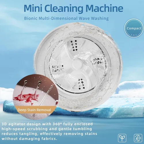 Vista 6 de Mini lavadora portátil, color blanco, capacidad de 2 litros, control táctil digital, diseño compacto para ropa interior y prendas delicadas