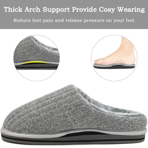Vista 2 de KuaiLu Pantuflas ortopédicas de espuma viscoelástica para hombre, a la moda, casual, mezcla de lana, a rayas, tejidas con forro de felpa sherpa