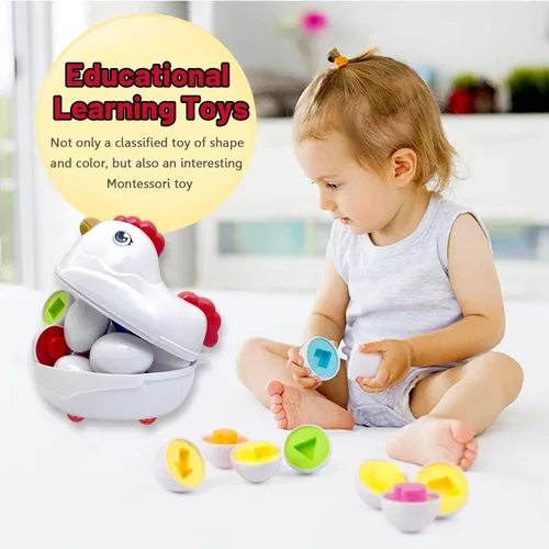 Vista 6 de Huevos de Pascua de emparejamiento para niños pequeños con caja de pollo para empujar y tirar, 12 piezas, juguete Montessori clasificador